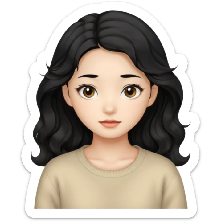 Beautiful girl,Black hair, wavy long hair,Black eyes,Chinese, beige sweater  sticker