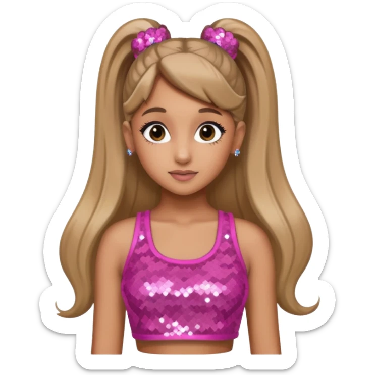 Ariana Grande with long dark blonde ponytail hair, pink sequin crop top sticker
