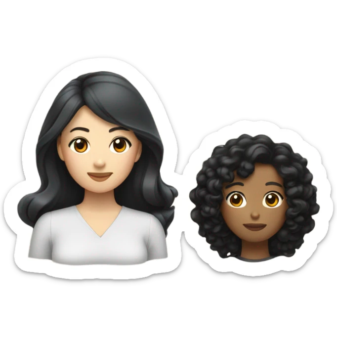 Asian women with black curly hair and black woman with long straight brown hair lesbian couple  sticker