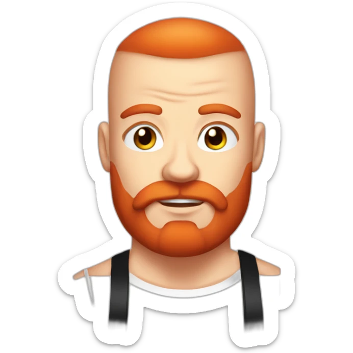 Powerlifter skinhead man with a red beard, in a T-shirt with the inscription POWERLIFTING sticker