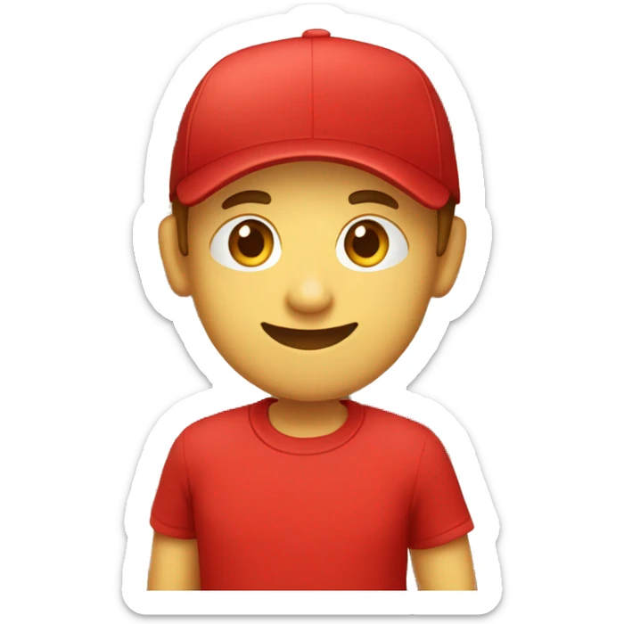Create an emoji of a shop employee wearing a red t-shirt and red cap with the "BEST MARKET" logo on it    sticker