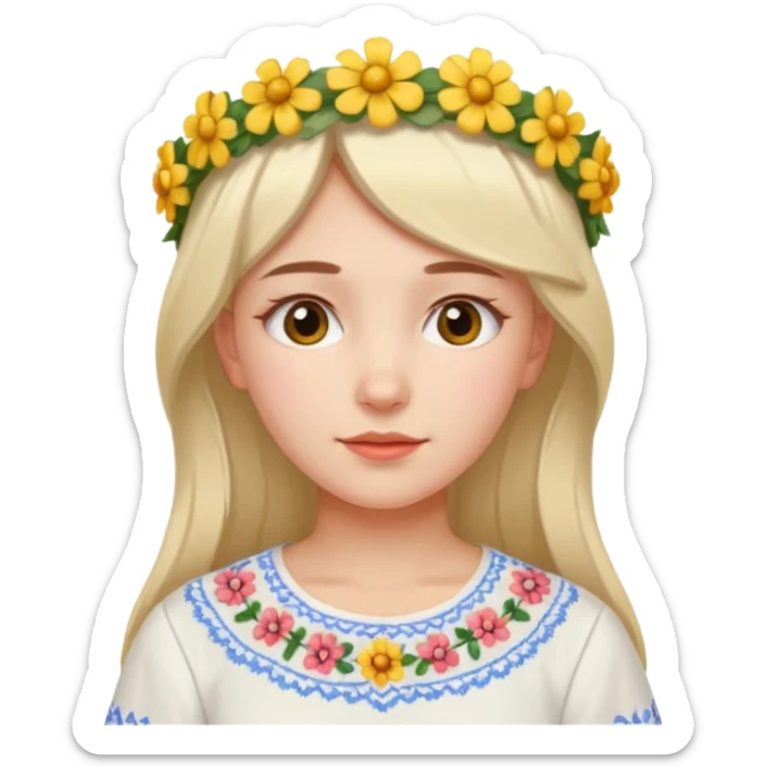 Ukrainian girl in a white embroidered shirt with a flower crown on her head sticker