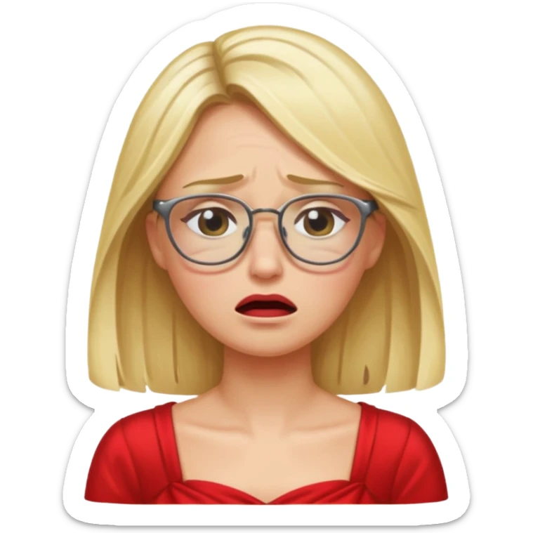 lomg blond woman  crying with glasses with red party wear dress sticker