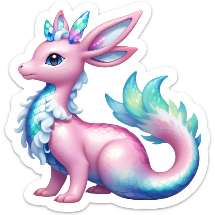 Shiny Exotic Colorful Ethereal Sparkly Sylveon-Lapras-Flaaffy-Amaura-Aurorus-Fakémon-hybrid-creature (full body)  sticker