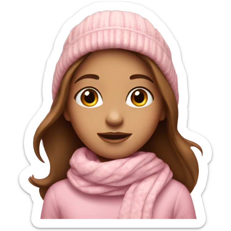 brown haired girl with a pink sweater,white hat and white-pink scarf sticker