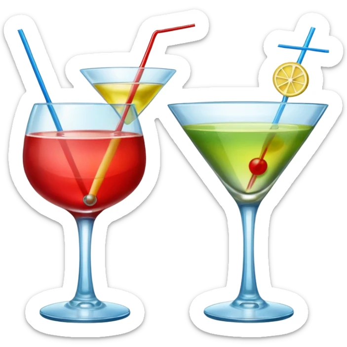 Create an two emoji of red and yellow cocktail, cheers with blue and green cocktail, no tube just cocktail in glass sticker