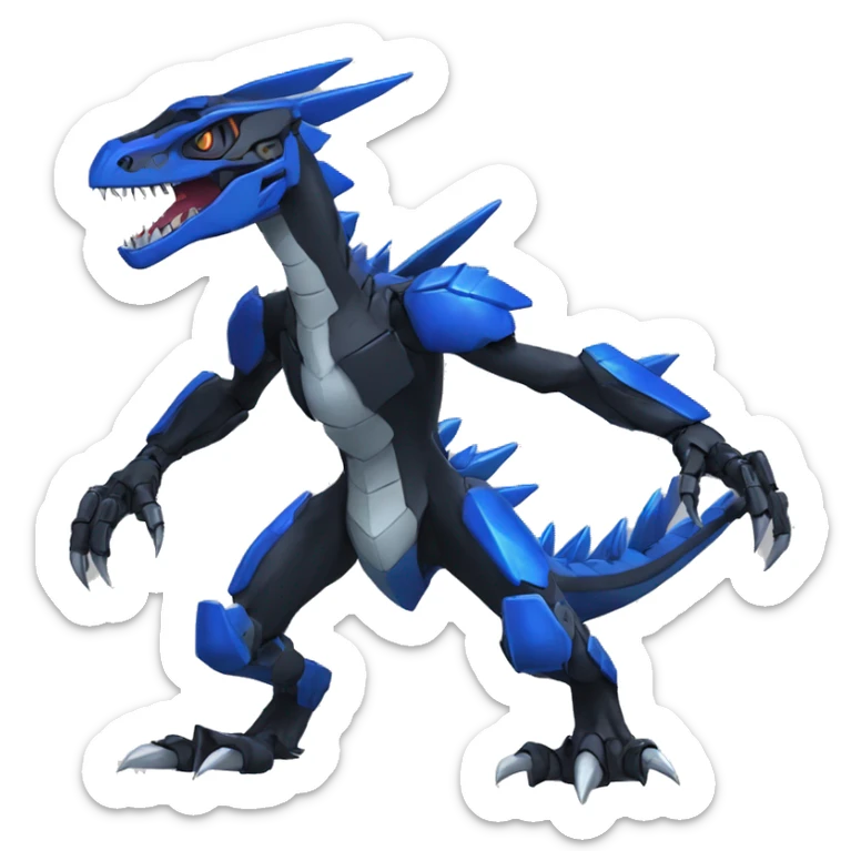  Cool Edgy Black Blue Digimon-Fakemon-Guilmon-Velociraptor-Dragon-Mecha full body sticker