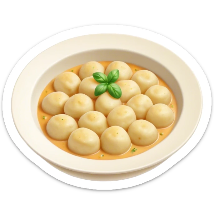 Cinematic Realistic Gnocchi Dish Emoji, showcasing tender potato dumplings in a light sauce rendered with soft textures and inviting, natural lighting. sticker