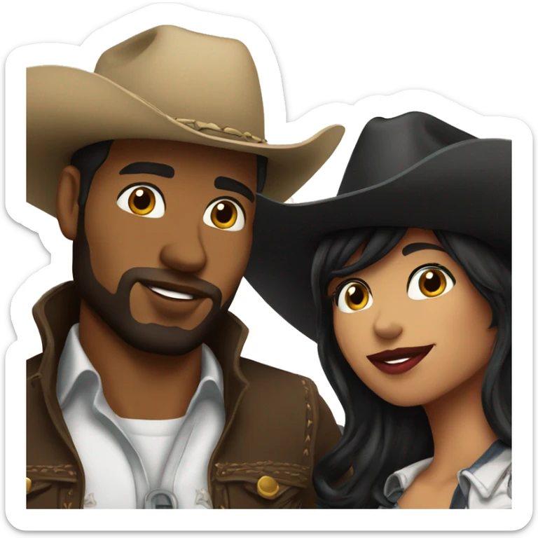 Black haired cowboy and black haired cowgirl kissing sticker