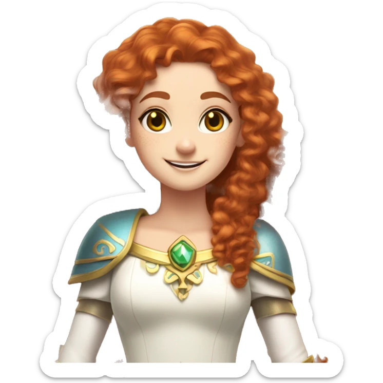 a white girl with long red curly hair and freckles, cosplaying Princess Zelda posing and smiling sticker
