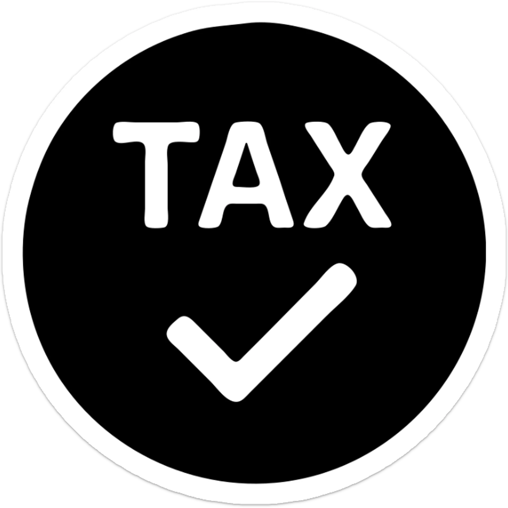 48px non-taxable icon, single color, circle containing tax symbol and check mark, clean design, transparent background sticker
