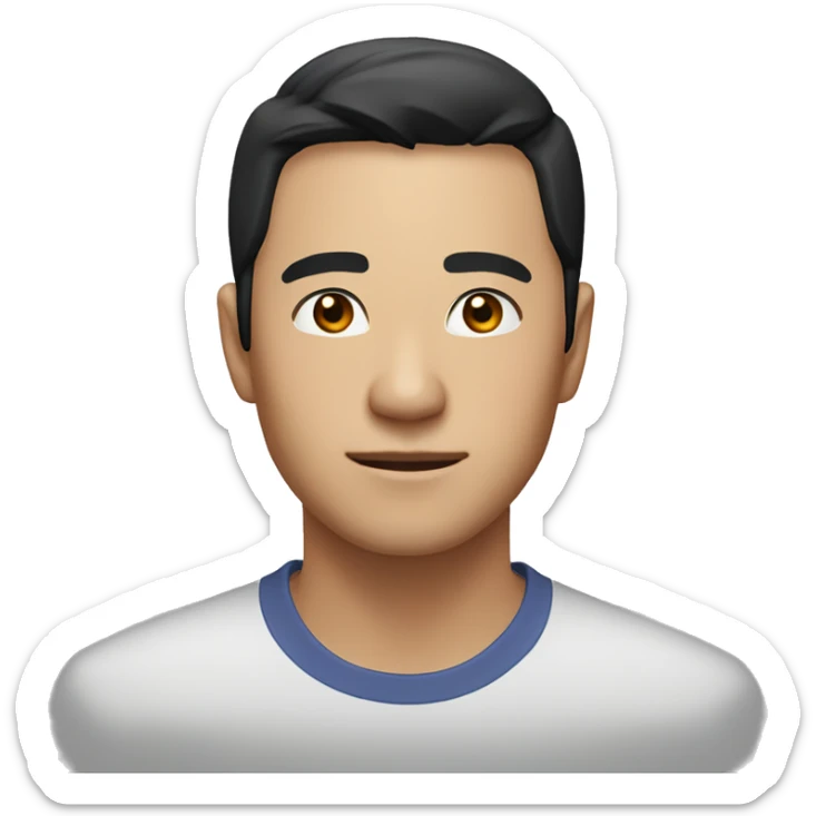 A head and shoulders shot of a 33 year old Asian man, with short black hair,   with brown eyes wearing a t-shirt. sticker