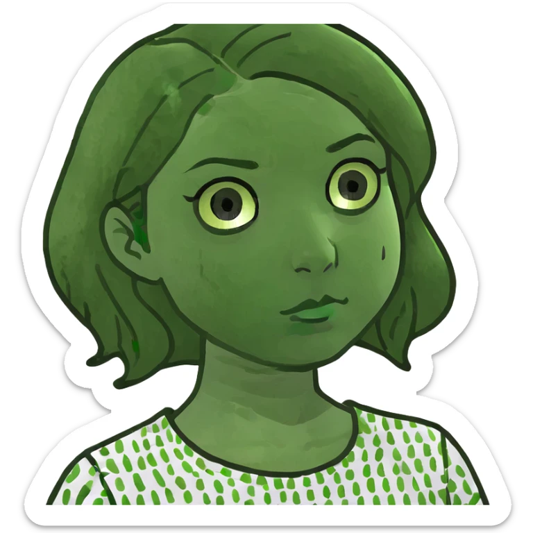 Annoyed girl with brown hair emoji with squinted eyes and one eyebrow raised sticker