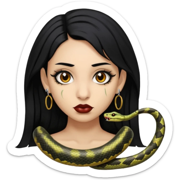 gothic black hair brown eyed brown eyed girl with snake bites and septum piercing  sticker