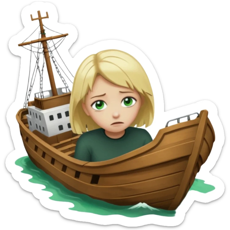 sad depressed weak cs major who is a pretty girl with blond hair and green eyes drowning on ship, very pretty very sad and weak. Near death almost dead drowning. sticker