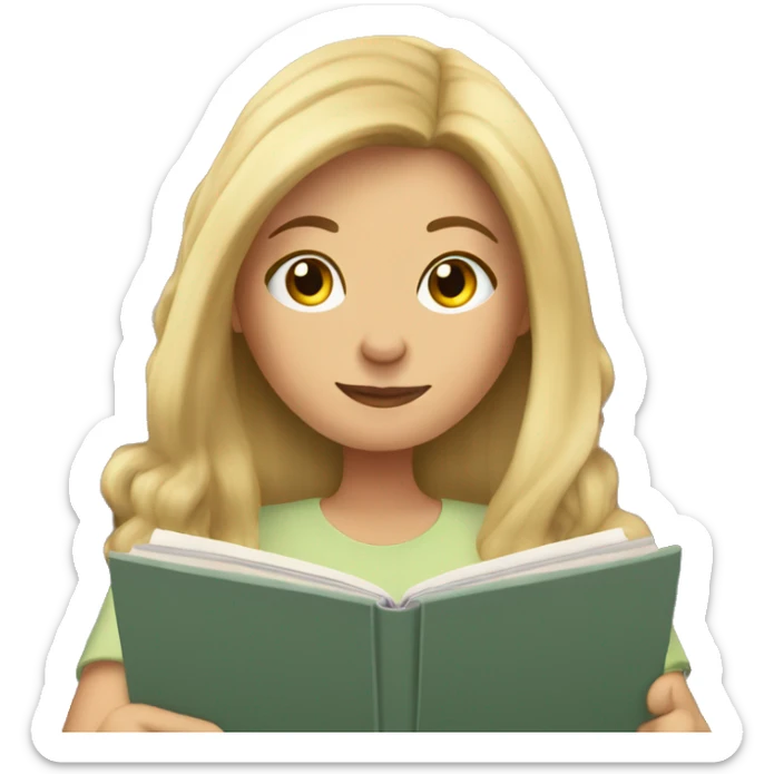 long hair white girl reading a book in cozy chair  sticker