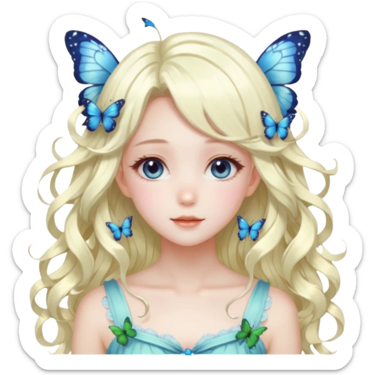 gorgeous shiny anime lady with butterflies and beautiful hair fairycore cottagecore sticker
