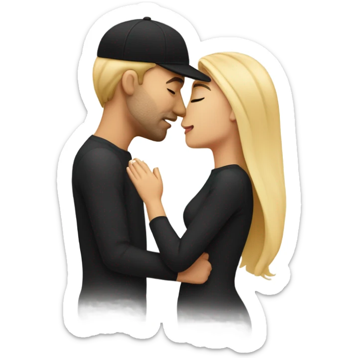 Man with short hair and black cap kissing woman with long blond hair passionately and eyes closed  sticker
