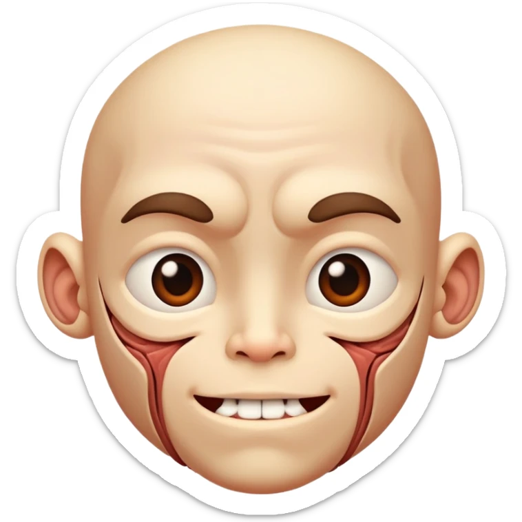 cute face with outer layer of skin removed showing detailed muscle textures and tissue, friendly and non-scary sticker