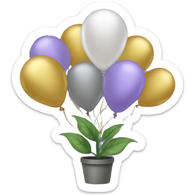 plant of growth with balloons coming from plant in the colors of lavendar, gold, pearl and gray sticker