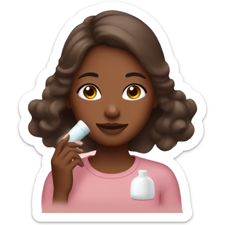 Girl putting on skin care with brown skin sticker
