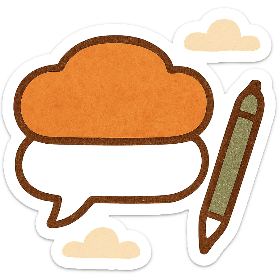 comic style speech bubble shaped like a cloud with a pen or pencil next to it representing a post caption as a comment sticker