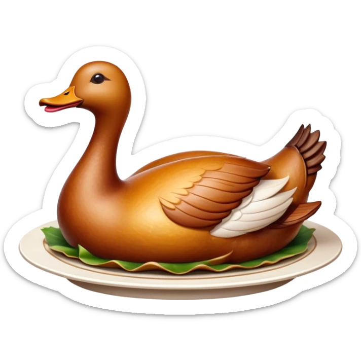 Cinematic Realistic Peking Duck Dish Emoji, depicted with crispy, roasted duck with glistening skin and succulent meat, rendered with rich textures and dramatic, appetizing lighting. sticker
