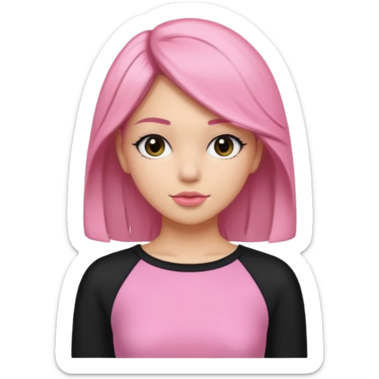 Un emoji de una. Chica linda adolescente vestido rosado pelo corto negro casi por los hombros besando a un chico lindo de pelo y ropa moderna sticker