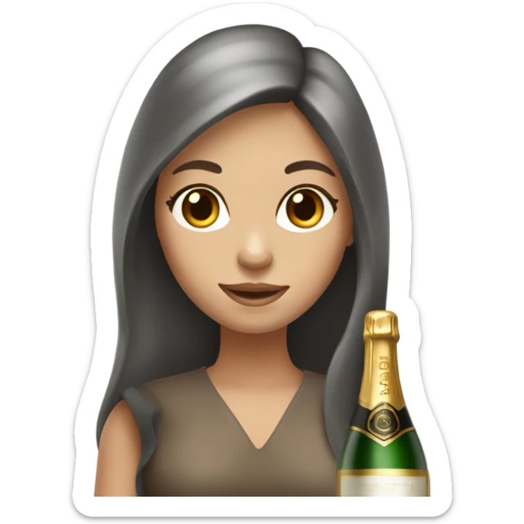 girl with long brown hair and grey eyes with bottle of champagne  sticker