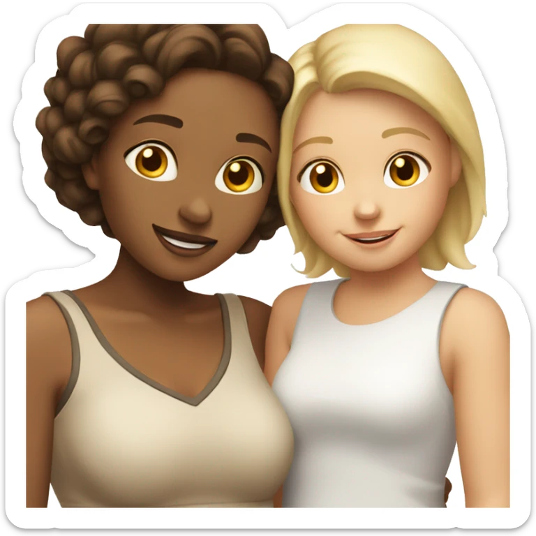 A mom and daughter smiling next to each other, mom is a brunette and daughter is a blonde sticker