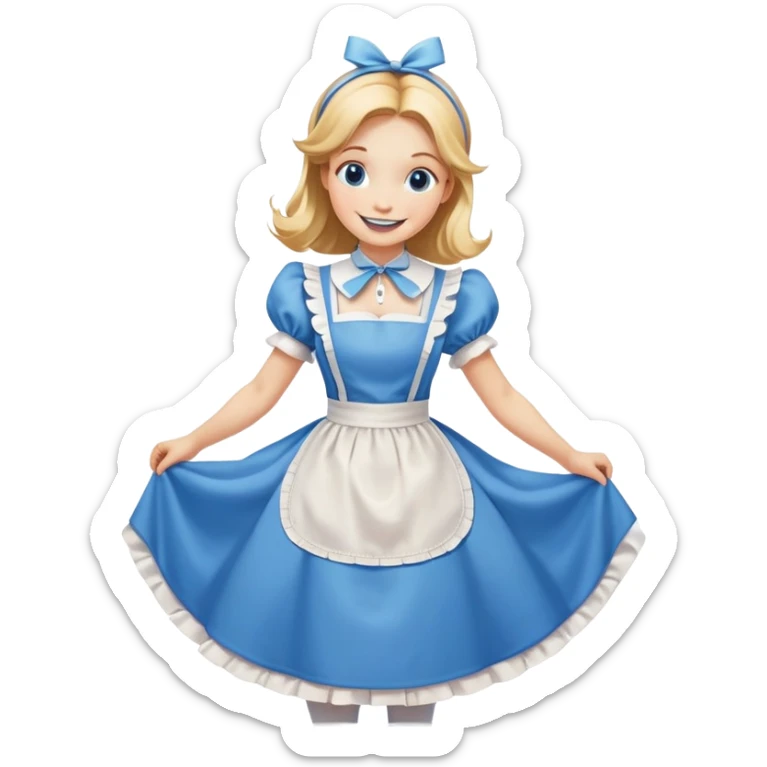 Disney's Alice in Wonderland curtseying with a happy smile in her blue dress with white apron sticker
