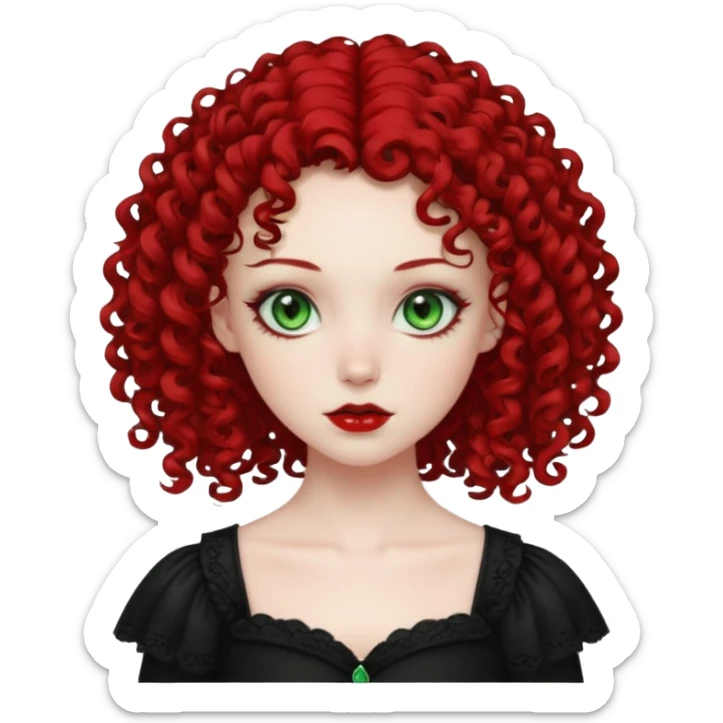 pale girl , From green eyes with curly hair to red shoulder, with the gothic and 2000s style sticker