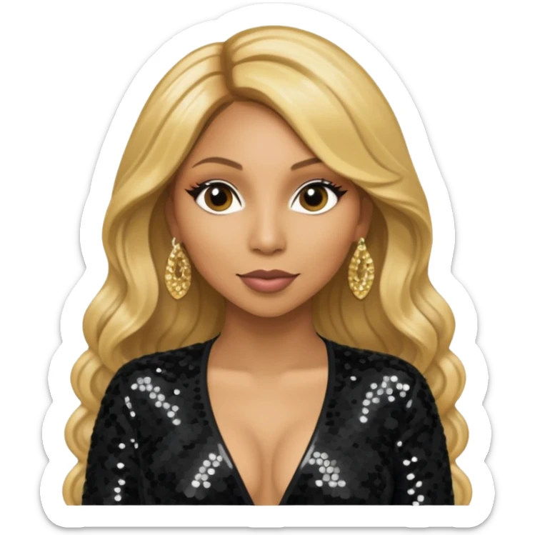 Tamar Braxton with long golden blonde hair, black sequin outfit sticker