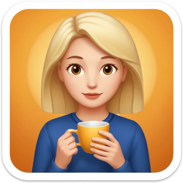 The woman holds a cup in her hands. There is a glow around the girl. sticker