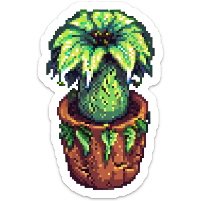 Audrey II, the carnivorous carnivorous plant from Little Shop of Horrors, pixel art style sticker