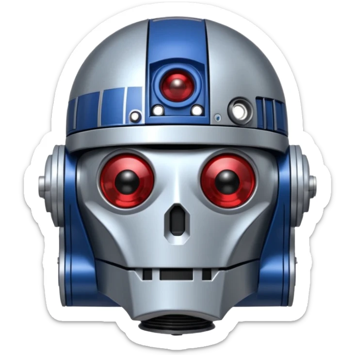 Crée-moi un robot sympathique, pour un chatbot moderne, je veux uniquement la tête sans le corps qui ressemble à R2D2 sticker