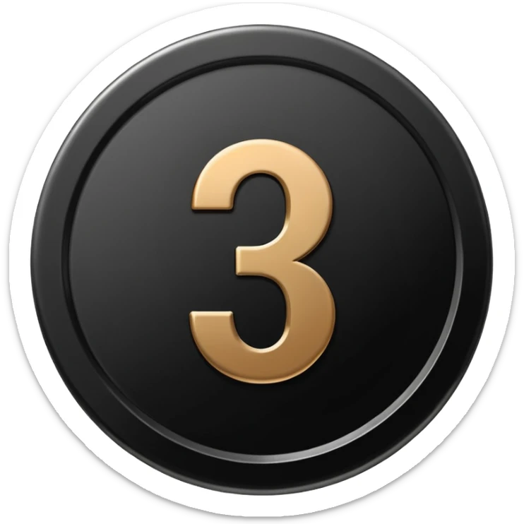 Emoji icon of a black coin with engraved number 1, minimalist style, isolated sticker