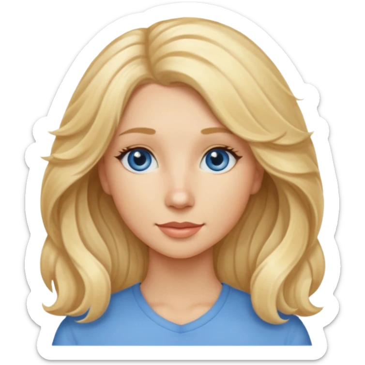 Long, straight, blonde hair, blue eyed woman.   Wavy, blonde goldendoodle sticker
