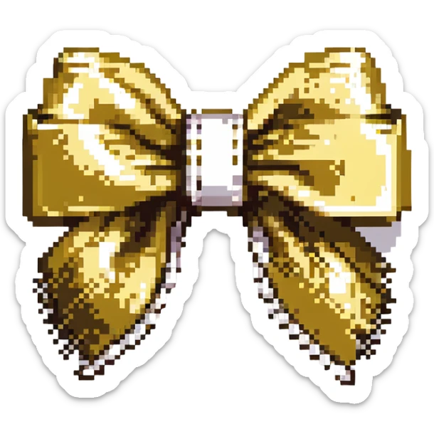 elegant bow with pearls and gold Chanel logo, glossy, monochrome, Pixel Art style sticker