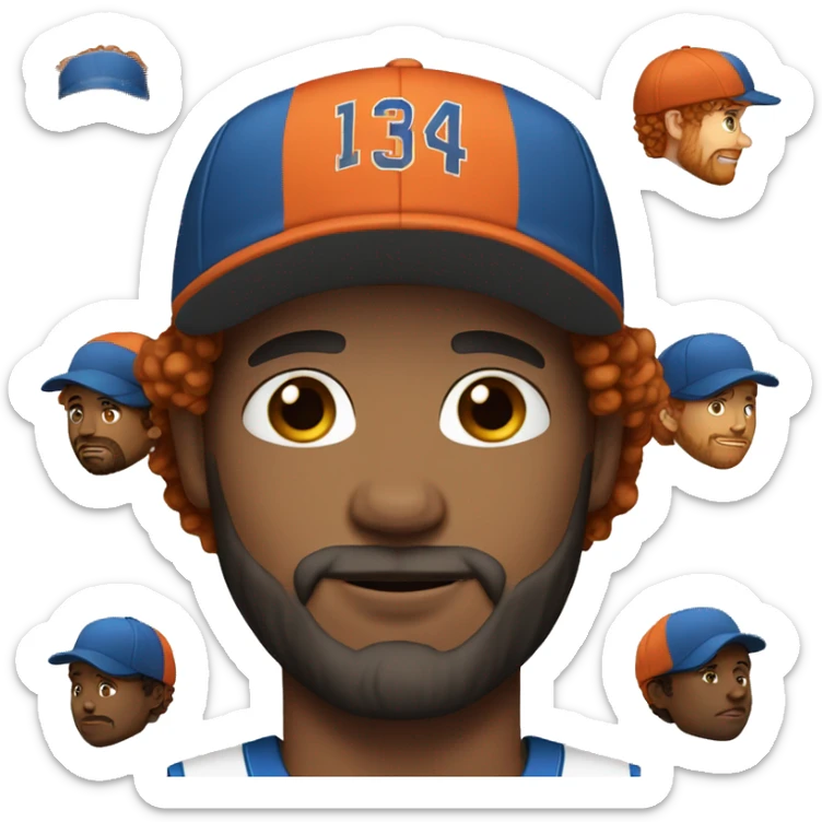 35 year old, male, short curly red hair, pale, beard, blue eyes, basketball hat sticker