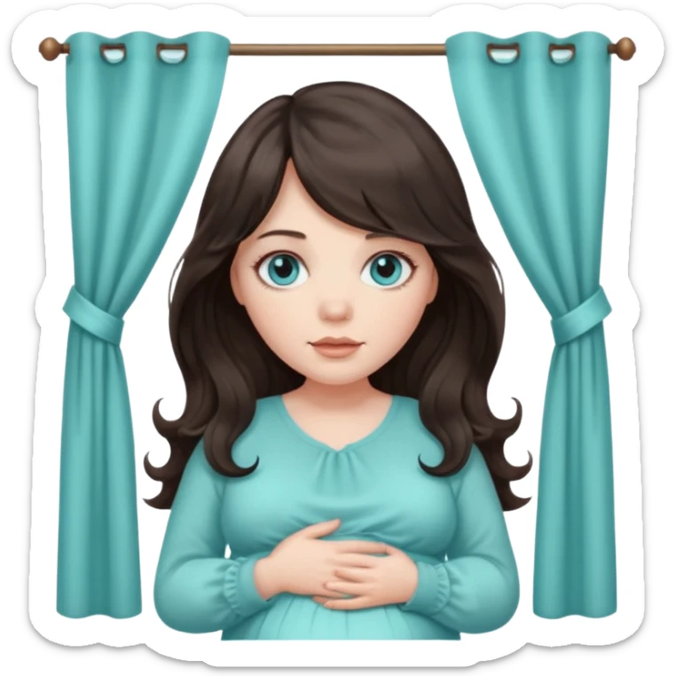 pregnant women, long dark brown wavy hair with curtain bangs, pale skin and grayish aquamarine coloured eyes sticker