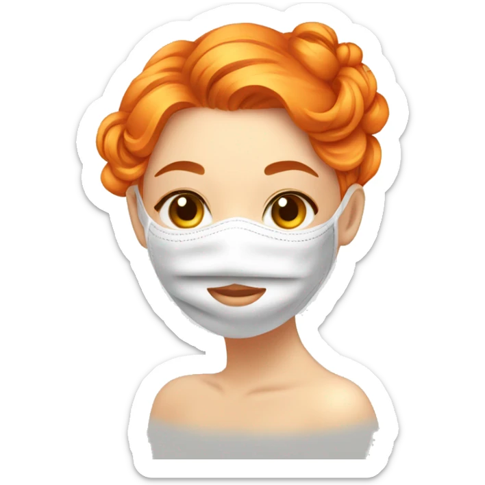 Girl with orange hair with face mask spa beauty full face relaxing sticker