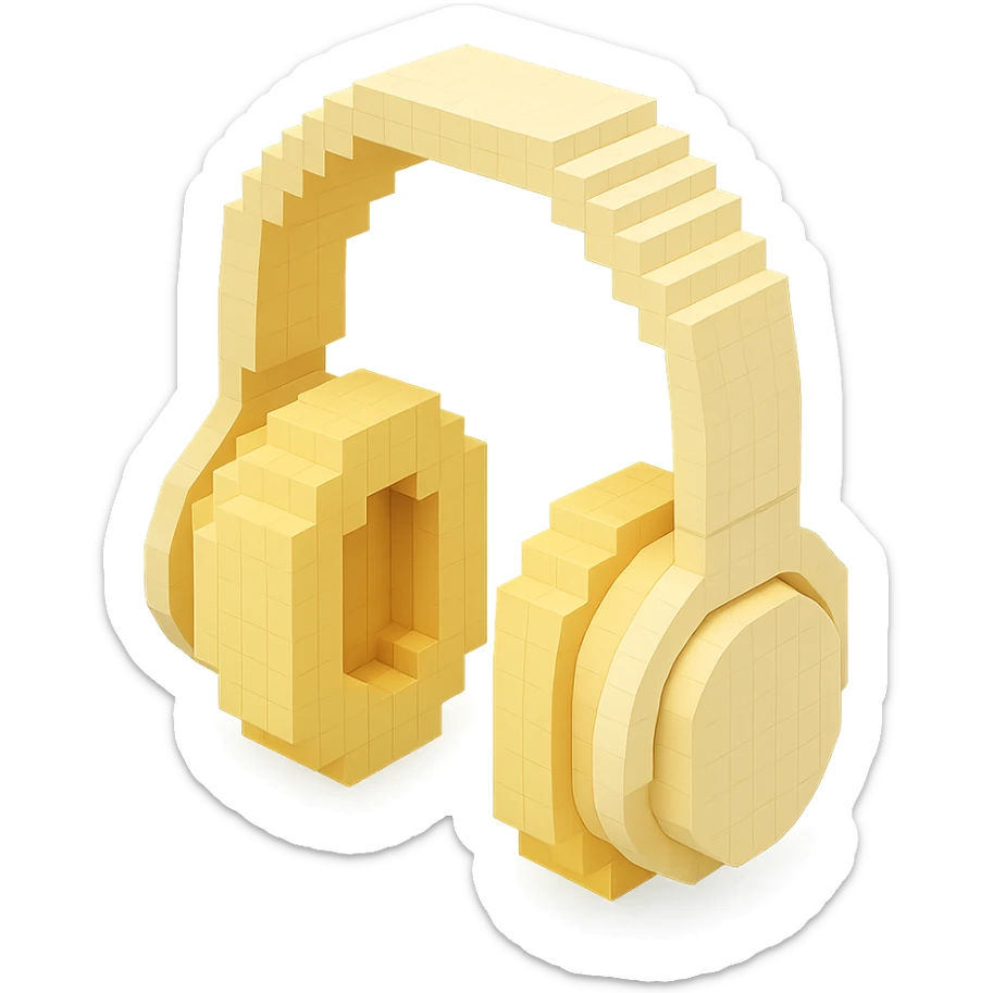 full-size Sony headphones, pale cream color, isometric view sticker