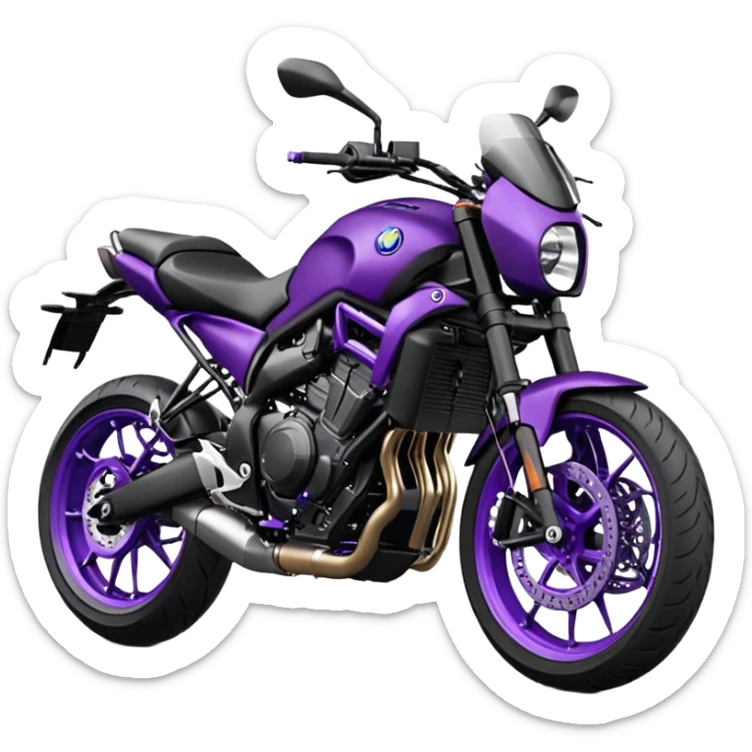 Créer un emoji copiable sur mon système iOS avec une moto mt07 noir mate nacré violet foncée. Mets une nuance intense de le violet foncée et le style de la mt07 doit être en roadster. Ok la couleur violet doit être iridescente sur le noir mat.  sticker