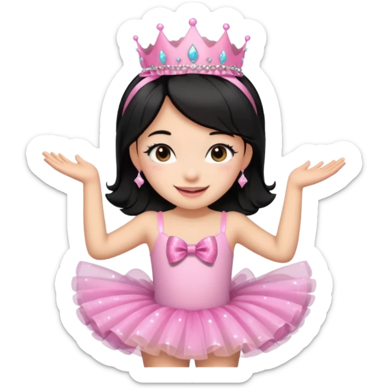 cute girl wearing a tutu, tiara, and a pink glittery bow with black hair sticker