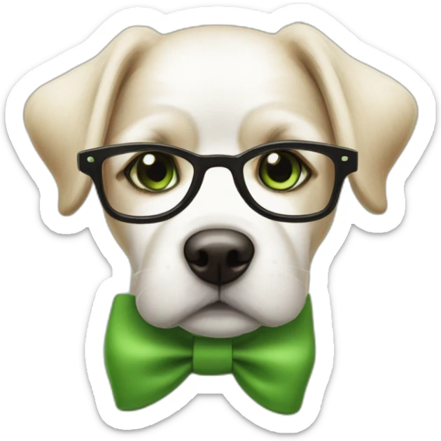 bege-and-white-dog-with-green-eyes-and-glasses-and-green-bow sticker