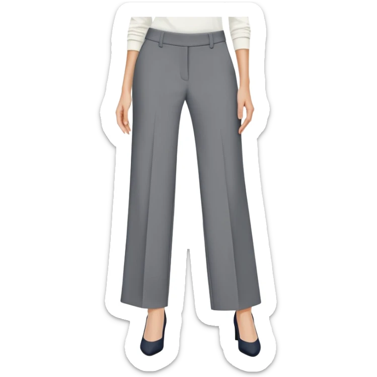 petite gray wide leg tailored pants, shorter ankle length, dress trousers, flat lay isolated garment only, no model, no human, plain white background sticker