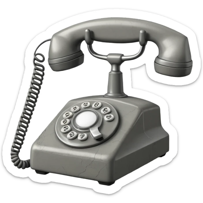 Minimalist emoji-style sticker of an old phone receiver with no signal waves, cracked and floating. Desaturated tones.
 sticker
