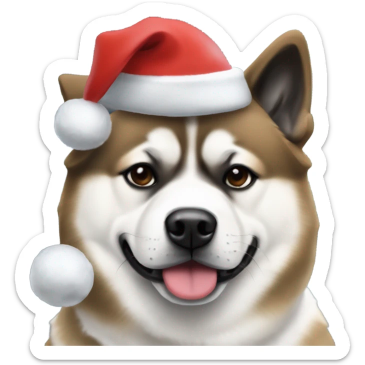 Black American akita wearing Christmas hat with his black and white American akita friend  sticker