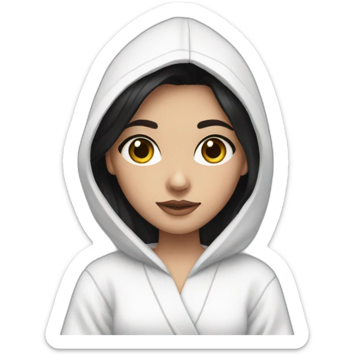 brunette girl with dark collected hair, in a white robe and black sweatpants dressed high sticker